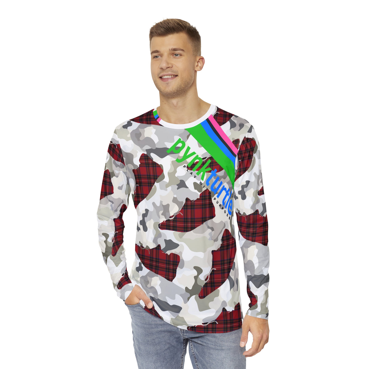 Snow Camouflage With Heritage Plaid - Long Sleeve T-Shirt